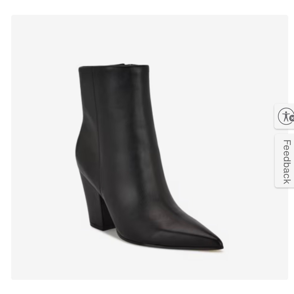 Nine West Women Black Leather Pointed Toe Block Heel Ankle Boots Size 12M